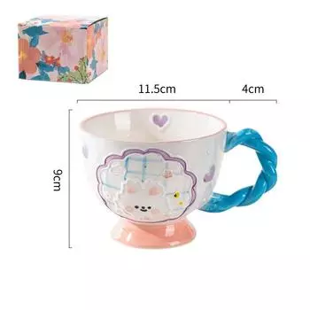 Милая керамическая кружка, расписанная вручную, рельефная чашка для завтрака, 450 мл, домашние чашки для овсянки, кружки для завтрака, креативные чашки для молока, кофейные чашки 401-500ml