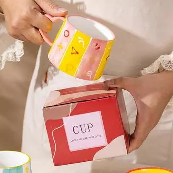 Милая керамическая кружка в стиле INS, креативная расписанная вручную кофейная чашка с сердечком, чашка для пар, кружка для завтрака, молока, чая, подарок на День святого Валентина About 300ML белый