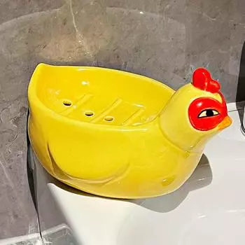 Милая керамическая мыльница в виде цыпленка, слив, дом, мультяшная, туалет, ванна, мыльница, подставка для хранения, украшение