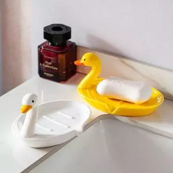 Милая керамическая мыльница в виде утки с изображением животных, самоосушающаяся мыльница, креативная, легкоочищаемая, сливная полка для хранения на кухне