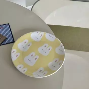Милая керамическая тарелка с изображением кролика-макаруна, контрастный цвет, красивая тарелка для торта «Димсам», детская бытовая керамическая тарелка