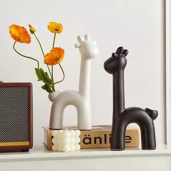 Милая керамическая ваза с оленями для сухоцветов, украшения дома, офисных аксессуаров, милый садовый декор, контейнер для цветов в виде животных, подарок