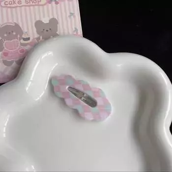 Милая клетчатая заколка для волос из сплава, акриловые заколки, заколка для волос в виде облака