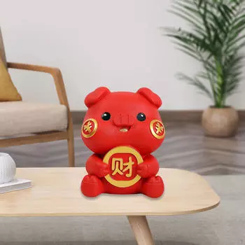 Милая копилка, фигурка свиньи, декоративная бутылка для хранения, сувенир, фестиваль, подарок, фигурка животного на день рождения красный