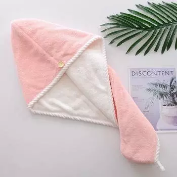 Милая коралловая флисовая микрофибра быстросохнущая двухслойная шапочка для волос для женщин 25*65cm