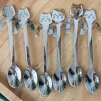 Милая кошачья висячая ложка для кофе с короткой ручкой, чайные кофейные ложки, десертные ложки для мороженого, кухонные ложки, столовые приборы, гаджеты