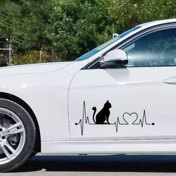 Милая кошка электрокардиограмма светоотражающие наклейки украшение автомобиля наклейка серебро белый
