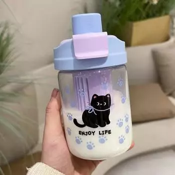Милая кошка двойная соломинка пластиковый стакан мультяшный милый стакан высокая ценность высокая термостойкость со специальным стаканом для воды для чайного склада 600ml