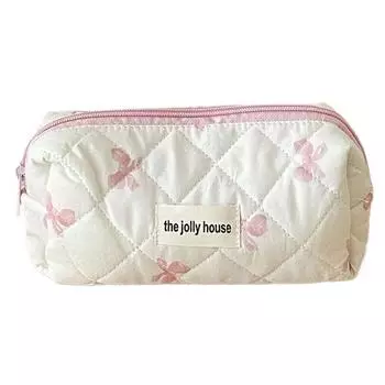 Милая косметичка с бантом для путешествий с застежкой-молнией, органайзер для косметики, сумка для хранения, стеганая хлопковая сумка для ухода за кожей для женщин и девочек S розовый