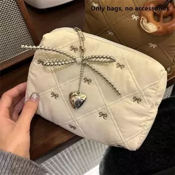 Милая косметичка с бантом на молнии для девочек, большая вместительная косметичка, переносная сумка для хранения, дорожная косметичка, туалетные принадлежности, подарочный мешочек