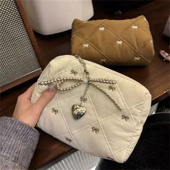 Милая косметичка с бантом на молнии для девочек, большая вместительная косметичка, переносная сумка для хранения, дорожная косметичка, туалетные принадлежности, подарочный мешочек белый