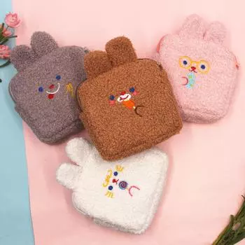 Милая косметичка с изображением кролика, наушников, кабель для передачи данных, держатель для монет, денег, чехол, студентка, гигиеническая салфетка, сумка для хранения 13.5*13.5*4.5cm