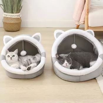 Милая кровать для кошек, домик для домашних животных, мультяшная кровать для домашних животных, складная, съемная, моющаяся, кровать для сна для маленьких собак, коврик, сумка, пещера, принадлежности для кошек S серый