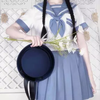 Милая круглая купольная шляпа Fedora шерстяная кепка JK униформа элегантная матросская шляпа для девочек blue-white bow