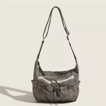 Милая крутая холщовая сумка на плечо с бантом, женская винтажная шикарная повседневная сумка через плечо на шнурке, женская сумка-мессенджер в стиле ретро зелёный