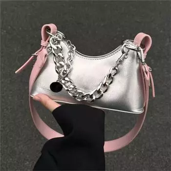 Милая крутая серебряная сумка женская винтажная уличная цепочка шикарные сумки кошелек женский Fairy Core эстетичные сумки через плечо