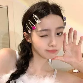 Милая крутая шпилька с сердечком, корейская блестящая заколка для волос Y2K, женские ювелирные изделия, квадратная заколка для волос с кристаллами