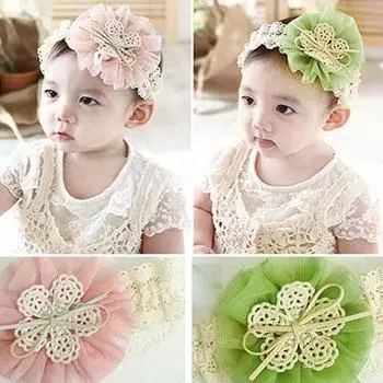 Милая кружевная повязка на голову с цветком для маленьких девочек, повязка на голову для волос, аксессуары для головного убора зелёный