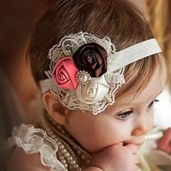 Милая кружевная повязка на голову с цветком и розой для маленьких девочек, рождественский подарок белый