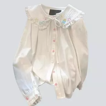 Милая кружевная рубашка Jk женская весна и осень новая ретро блузка с длинными рукавами XS белый