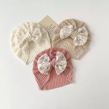 Милая кружевная шапочка-бини с бантом для младенцев, мягкая хлопковая шапочка-тюрбан для новорожденных девочек, милые летние дышащие индийские шапочки для малышей кофейный
