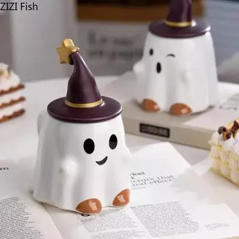 Милая кружка для воды Ghost, креативная керамическая кружка с крышкой, для офиса, дома, для послеобеденного чая, кофейного набора, подарка на Хэллоуин, Пасху 401-500ml