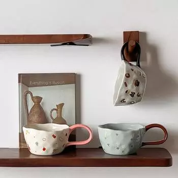 Милая кружка, керамические кофейные чашки, креативная, милая, мультяшная, нестандартная, большая ручка, посуда для завтрака, овсянки, молока, сока, конфет 300ml розовый