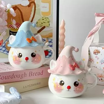 Милая кружка-привидение, подарочная кружка с крышкой, подарочная коробка, керамическая кружка, подарок на Хэллоуин, рождественские стаканы для воды, посуда для питья на день рождения 360ML