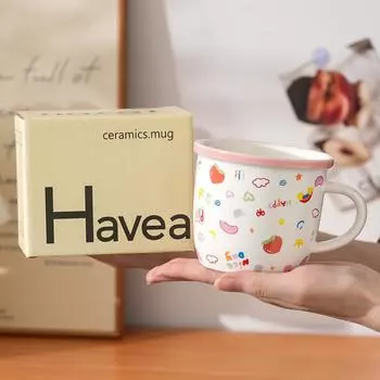 Милая кружка с фруктами, чашка для молока, детская чашка для завтрака, мультяшная керамическая кружка высокой ценности, офисная чашка для питья 350ml