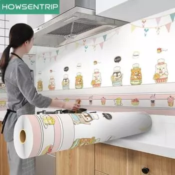 Милая кухня маслостойкая наклейка водостойкая самоклеящаяся высокая термостойкость обои вытяжка шкафа огнестойкая наклейка на стену 60x300cm