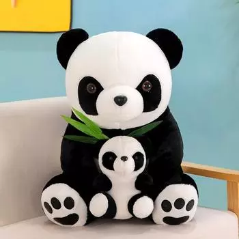 Милая кукла панда мать и сын, плюшевая игрушка, симуляция, держащая бамбук, кукла панда, тряпичная кукла, детский плюшевый подарок 35cm