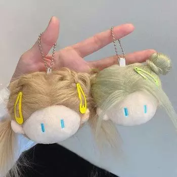 Милая кукла с жареными волосами и шарообразной головой, брелок для ключей, кукла из хлопка, плюшевая кукла, сумка для ключей, креативная милая сумка для девочек, аксессуары чёрный