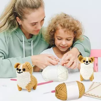 Милая кукла-собака, связанная крючком, плюшевые украшения и подвески, набор материалов для вязания из шерсти своими руками с иллюстрированными шагами One Size