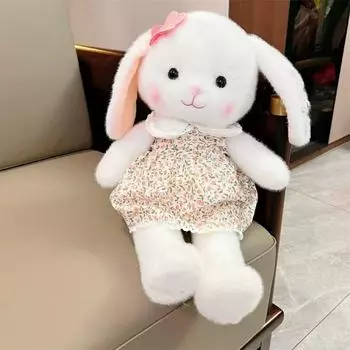 Милая кукла в цветочном платье, плюшевая игрушка, кукла-маленький белый кролик, детская подушка для сна, тряпичная кукла, подарок для девочки 35cm
