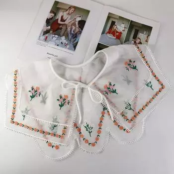 Милая кукольная накладка на воротник для женщин, рубашка, накладной воротник, шаль, съемный, вышитый воротник чёрный