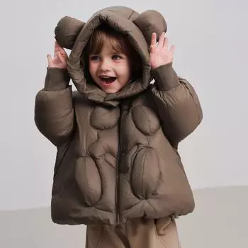 Милая куртка-пуховик Bear, новая зимняя детская теплая белая куртка-пуховик с утиным пухом 90cm чёрный