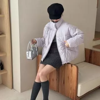 Милая куртка-пуховик с бантом на ремне, женская короткая, 2024, новый теплый воротник-стойка, белая утиная пуховая куртка, модная S