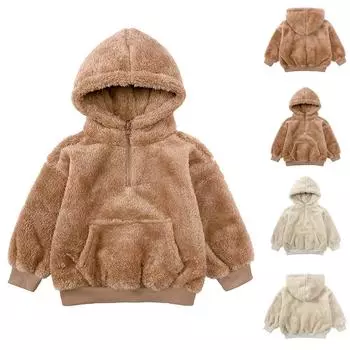 Милая куртка с медвежьими ушками для младенцев и малышей, однотонная куртка с капюшоном, детский свитер 90 бежевый