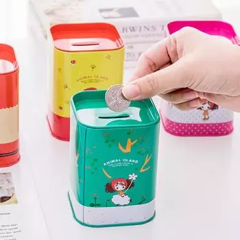 Милая квадратная металлическая копилка для девочек, небьющаяся коробка для хранения монет, мини-жестяная копилка для хранения денег, украшение для дома 1PC