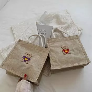 Милая льняная сумка женская весенне-летняя студенческая универсальная сумка для выхода с ланч-боксом Bento Bag с подарочным пакетом