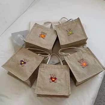 Милая льняная сумочка женская весна и лето новая студенческая универсальная сумка для переноски ланч-бокса сумка для бенто с подарочным пакетом