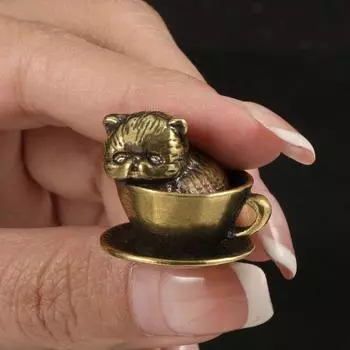 Милая латунная кофейная чашка, фигурки домашних животных, медная кофейная чашка, статуэтка для домашнего животного, украшение для автомобиля cat