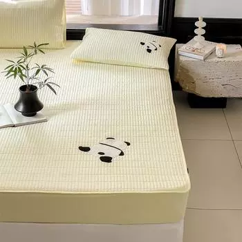Милая лазающая панда с хлопковой застежкой и защитным чехлом для матраса с приподнятой простыней, полностью хлопковый пылезащитный чехол для простыни 135x200cm бежевый