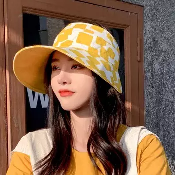 Милая летняя квадратная шляпа с большими полями, защищающая от ультрафиолета, пляжная кепка, двухсторонняя шляпа от солнца жёлтый