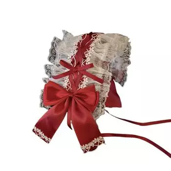 Милая Лолита Косплей Повязка на голову с лентой и кружевом с оборками Стильная повязка для волос Аксессуары Элегантный аксессуар для костюма 6