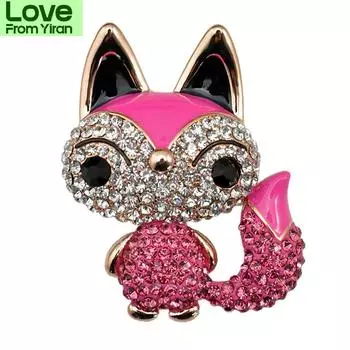 Милая маленькая брошь в виде лисы со стразами и кристаллами, булавки для пальто, шляпы, аксессуары для женщин, блестящие ювелирные булавки красный