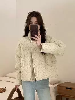Милая маленькая цветочная куртка с воротником-стойкой, женская, 2025, новая свободная куртка, короткая куртка S