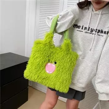 Милая маленькая мультяшная плюшевая сумка с изображением монстра, универсальная сумка через плечо для девочек и студентов, вместительная сумка в подарок one size fits all зелёный