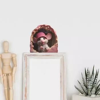 Милая маленькая наклейка с крысиной дырой, мультяшная 3D крыса, наклейка на стену, украшение стены