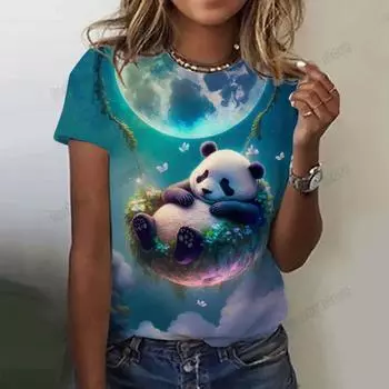 Милая маленькая панда 3D принт женская повседневная футболка с коротким рукавом женская S